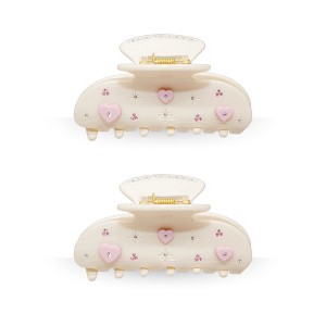 LA Glam Co. Hollywood 3" Claw Clips - All Hair - 2-Pack - Beige Hearts - 1 of 1