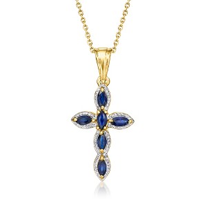 Ross-Simons 0.80 ct. t.w. Sapphire Cross Pendant Necklace in Sterling Silver and 18kt Gold Over Sterling - 1 of 3