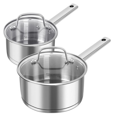Michelangelo 2pc Stainless Steel Saucepan Set with Lid 1Qt & 2Qt