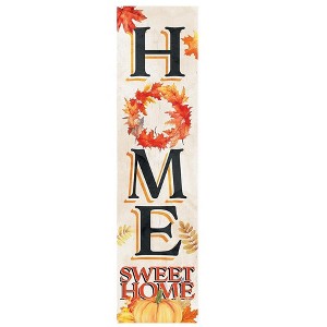 HomeRoots 36" Black Off White And Orange Solid Wood Home Sweet Leaves Porch Sign - 1 of 4