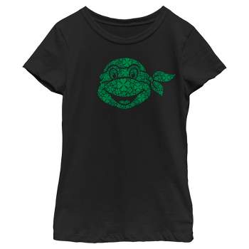 Teenage Mutant Ninja Turtles Girl's St. Patrick's Day Michelangelo Shamrock Fill T-Shirt Black