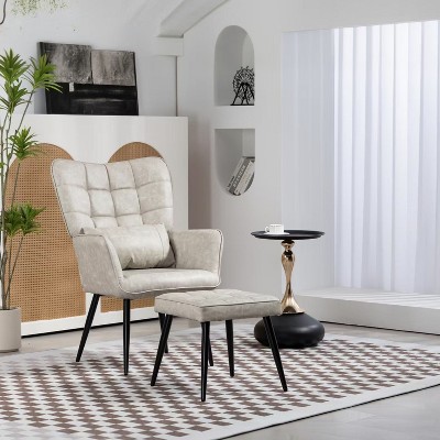 CAVINAS PU Leather Accent Chair with Curved Backrest and Metal Legs,Cozy Upholstered Living Room Chairs,Reading Chairs for Living Room