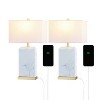 JONATHAN Y Chloe (Set of 2) 24.5" Modern Iron/Marble Ceramic Table Lamps with USB Charging Port (Includes LED Light Bulb): ETL Listed, Linen Shade - 2 of 4
