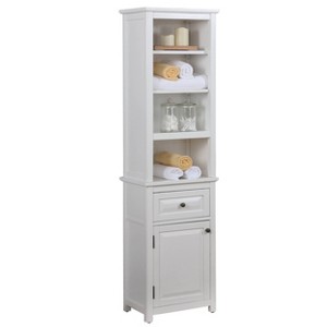 Alaterre Furniture Dorset Bathroom Storage Tower with Open Upper Shelves, Lower Cabinet and Drawer: Hardwood Linen Tower - 1 of 4