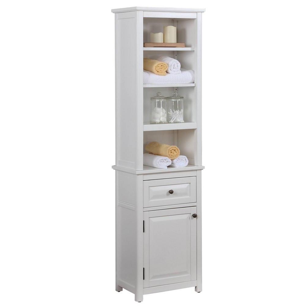 Photos - Wardrobe Alaterre Furniture Dorset Bathroom Storage Tower with Open Upper Shelves, Lower Cabinet and Drawer: Hardwood Linen Tower