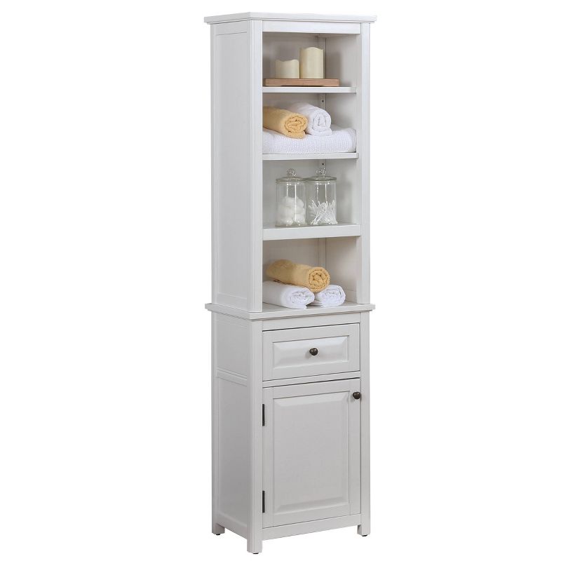 Dorset Bathroom Storage Tower with Open Upper Shelves, Lower Cabinet and Drawer - Alaterre Furniture, 1 of 7