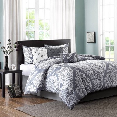 Adela 7 Piece Printed Comforter Set - Slate (Queen)