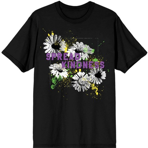 Positive Vibes Spread Kindness Flowers Men's Black T-shirt-small : Target