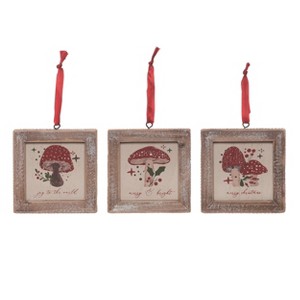 Transpac Wood Merry Mushroom Block Ornament Set of 3 Christmas Home Decorations - 1 of 1