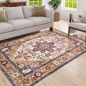 Kumasinova Vintage Boho Area Rug, Washable Rug with Floral Pattern, Faux Cashmere Living Room Rug, Non-Slip Rugs, Stain-Resistant Door Mat - 1 of 4