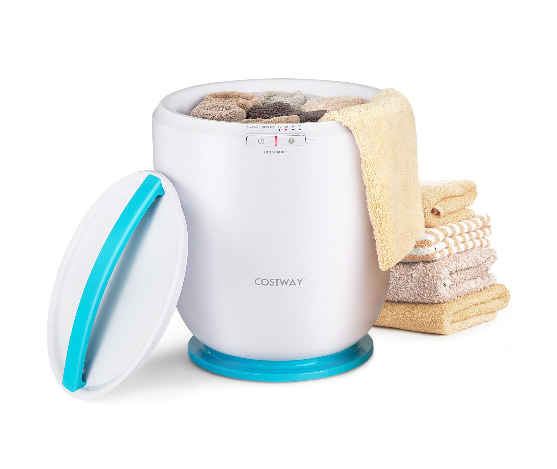 Costway Countertop Towel Warmer Bucket with Aromatherapy Holder Auto Shut Off & Timer Pink/Blue