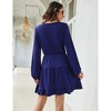 Women's Ruffle Mini Dress Casual Puff Long Sleeve Swing Tiered Tunic V Neck Shift for Women - 3 of 4