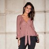 Women's Rose Plunging Tie-Front Blouson Sleeve Top - Cupshe - 3 of 4