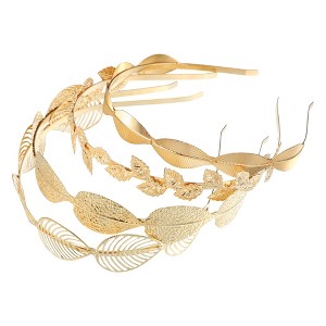 Unique Bargains Women's Alloy Metal Leaf Shape Headbands Gold Tone 5.12"x1.06" 4 Pcs - 1 of 4