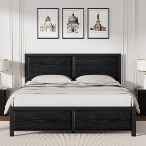 Twin/Full/Queen Size Bed Frame with Wood Headboard and Footboard, 14 Inch Platform Mattress Foundation, No Box Spring Needed Bed - 1 of 4
