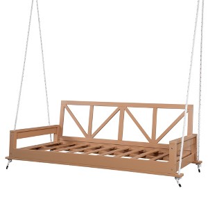 Gulches Patio Swings: Twin Size Hanging Bed with 16.4ft Ropes, Natural/Brown/Black/White Finish - 1 of 4