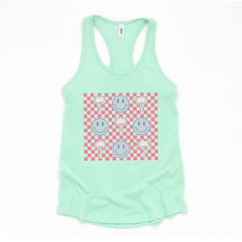 Simply Sage Market Women's Smiley Palm Trees Checkered Graphic Racerback Tank