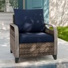 EAGLE PEAK Patio Chair Curved Armrest, Rattan Patio Furniture, 1 Chair, Brown/Blue - 2 of 4