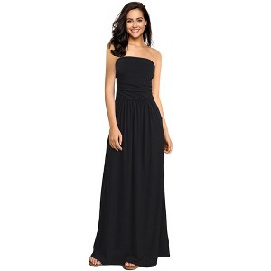Women Strapless Floral Print Bohemian Boho Maxi Dress Casual Off Shoulder Beach Party Dress with Pockets - 1 of 4