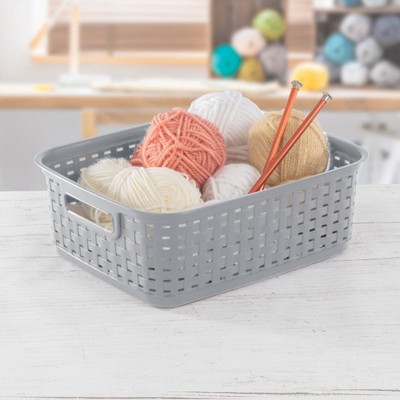 Sterilite Cement Gray Short Weave Wicker-Style Storage Basket