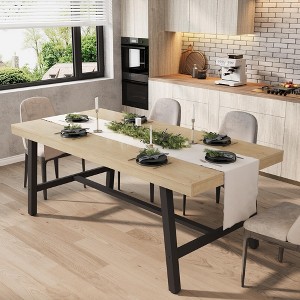 70.87“ Large Rustic Wood Dining Table for 6, with Sturdy Black Metal Legs, Industrial Rectangle Patio Table for Kitchen, Dining Room - 1 of 4