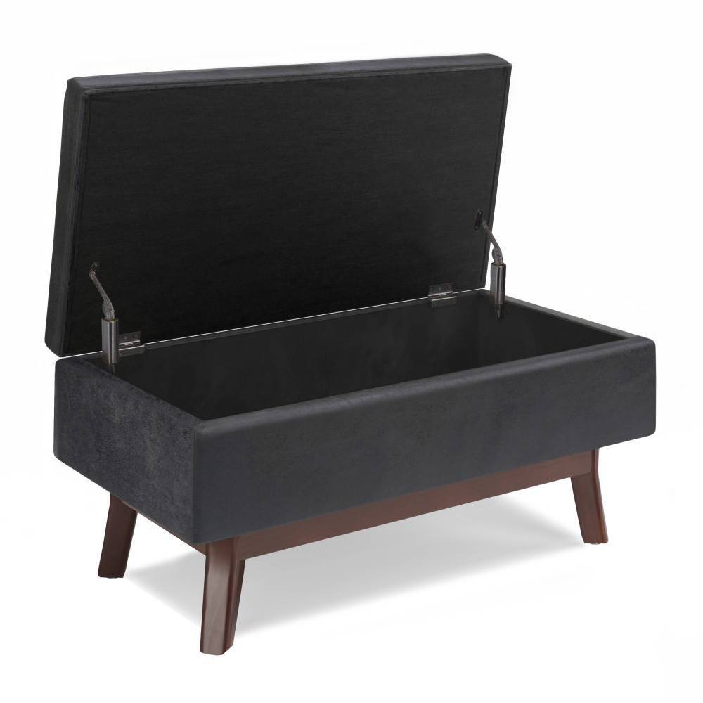 Small Ethan Rectangular Storage Ottoman and benches Distressed Black - WyndenHall