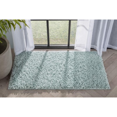 Seafoam Green Solid Shag Reversible Synthetic Area Rug