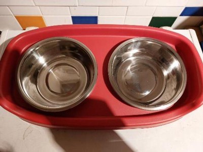 Iris Usa Large Plastic Elevated Dog Bowl With 2 Stainless Steel Bowls ,  Almond : Target