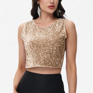 Anna-Kaci Women's Sleeveless Sequin Crop Top with Round Neckline and Sparkle Embellishment - 1 of 4