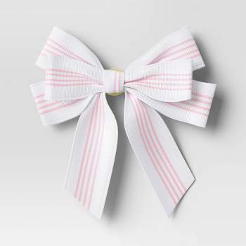 Striped Fabric Christmas Decorative Bow White/Pink - Wondershop™