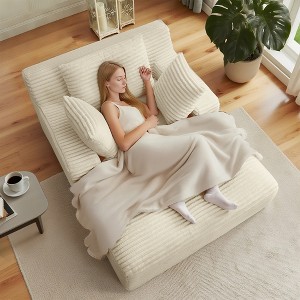 AENKYO Oversized Corduroy Sleeper Sofa Bed & Cloud Lounge Chair, Deep Seat, Armrests, 2 Pillows | Boneless Upholstered Chaise for Indoor Comfort - 1 of 4