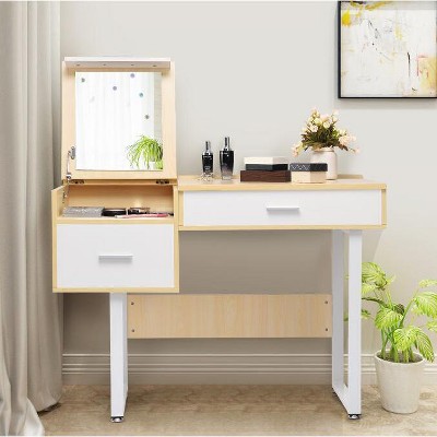 Costway Vanity Table Flip Top Square Makeup Table Writing Table