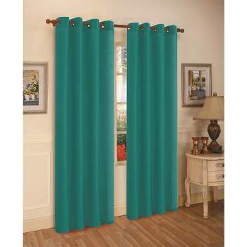 J&V TEXTILES 2 Panels Solid Grommet Faux Silk Window Curtain Drapes Treatment 58" Wide and 84" Length (Black)
