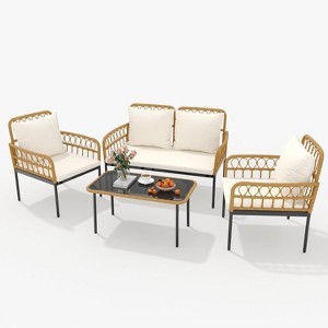 Outdoor Patio Conversation Set, Wicker Furniture Set with Coffee Table Cushions, Outdoor Sectional Sofa for Balcony, Backyard, Deck - 1 of 4