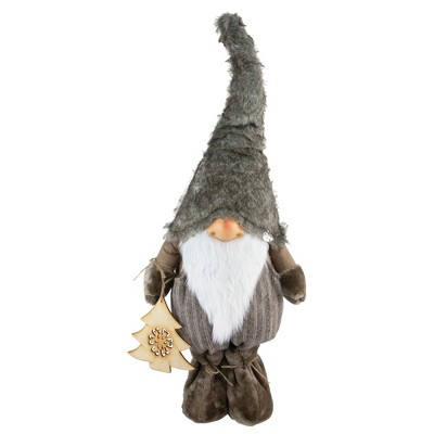 Northlight Woodland Gnome Holding A Wooden Tree Christmas Figurine - 33 ...