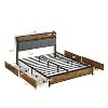 Okak Queen Size Bed Frame, Storage Headboard with Charging Station and 4 Storage Drawers,LED Lights, Brown and Gray - 3 of 4