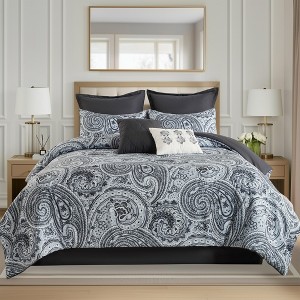 8Pcs BIAB Paisley Print Solid Plum Reverse Comforter Set, Ultra Soft Microfiber Bedding Set with Matching Shams, Pillows and Bedskirt - 1 of 4