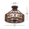 John Timberland Natural Mica Rustic Ceiling Light Semi Flush Mount Fixture 15" Wide Deep Walnut Scroll 3-Light Drum Shade for Bedroom Living Room Home - 4 of 4
