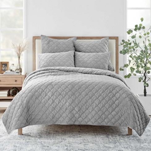 Light Grey Velvet Twin Twin XL Quilt Set Levtex Home