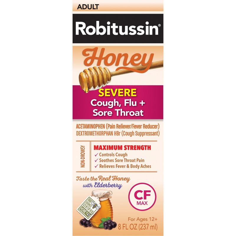 Robitussin Daytime Severe Cough, Flu and Sore Throat Syrup - Honey - 8 fl oz, 1 of 12