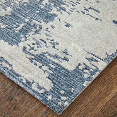 Hand-Woven Light Blue and Ivory Wool Abstract Area Rug
