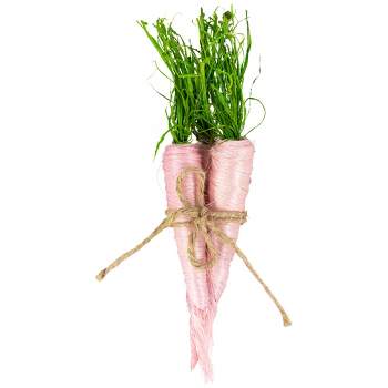Northlight Straw Carrot Easter Decorations - 9"- Pink and Green - Set of 3