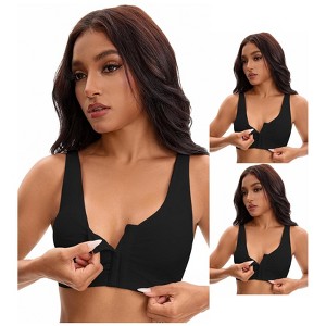 INSPIRE CHIC Women's Front Closure Adjustable Strap Wirefree Full Coverage Soft Workout Bras 3 Packs - 1 of 4