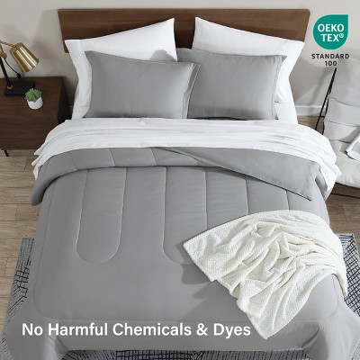 Swift Home 8PC Solid Microfiber Lightweight Bed in A Bag Complete Bedding Set (Comforter, Sheet Set, Bedskirt) - Taupe Queen - Bedding Essentials — фото 3