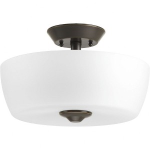 Progress Lighting, Leap Collection, 2-Light Semi-Flush, Brushed Nickel, Etched Glass Shade - 1 of 4
