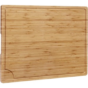 Two-piece 24-inch extra-large bamboo cutting board set with drainage channels, heavy-duty wooden cutting board with handles, natural bamboo. - 1 of 4