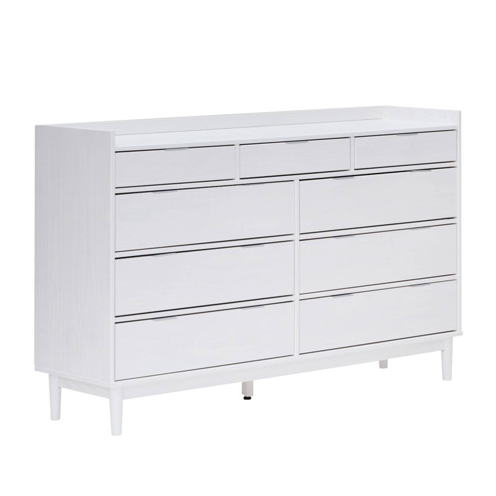 Photos - Dresser / Chests of Drawers Mid-Century Modern Solid Wood 9 Drawer Horizontal Dresser White - Saracina
