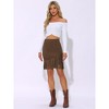 Allegra K Women's Faux Suede Stretch Fringe Trim High Waist Vintage Mini Skirt - 4 of 4