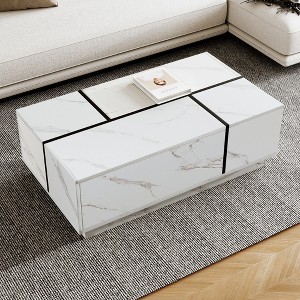 Modern Coffee Table Sliding Top Cocktail Table Center Table with 2 Drawers and 2 Storage Compartments, White/Walnut-ModernLuxe - 1 of 4