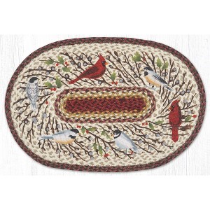 Earth Rugs Winter Birds Oval Patch Rug – Hand-Braided Jute 20x30 Seasonal Accent Mat with Cardinals and Pine - 1 of 3